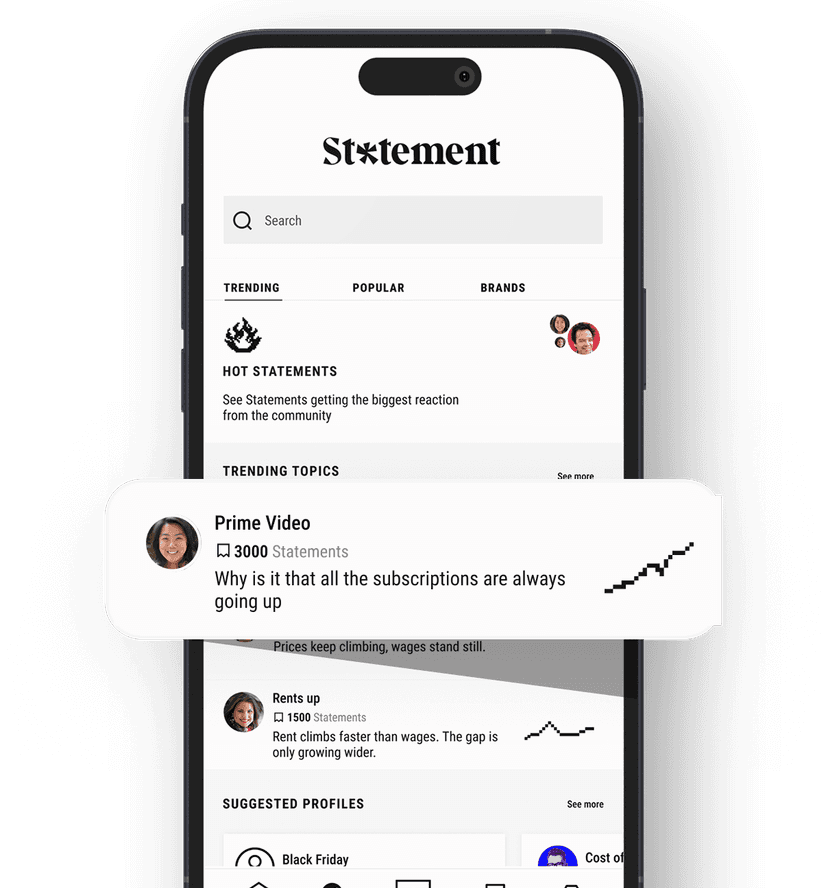 A third screenshot of the Statement social media platform